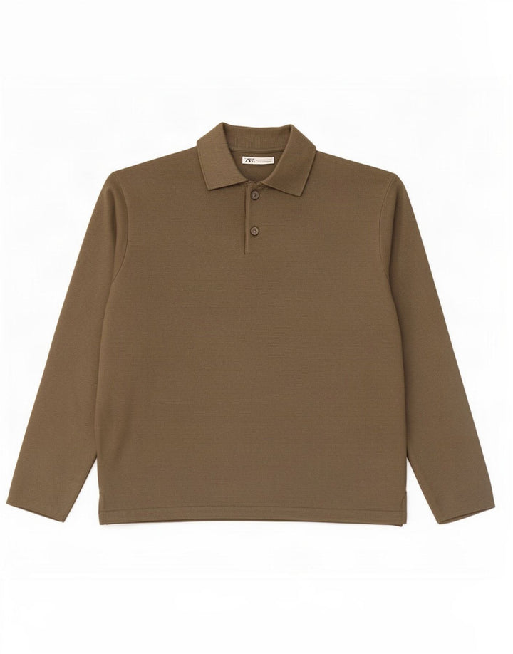 Zara Herre Polo Neck Jumper Sweater Medium Khaki Viscose