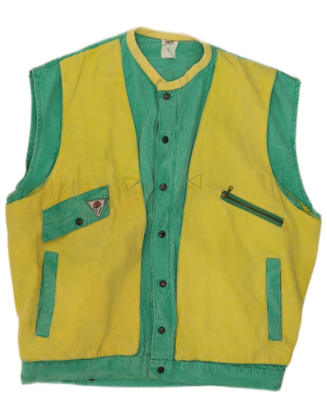 Zip Herre Utility Gilet UK 36 Small Green Colourblock Cotton