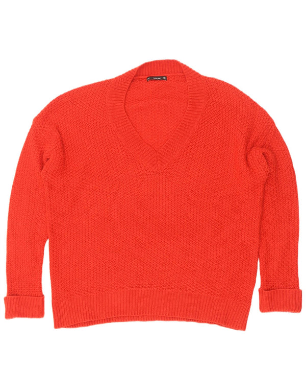 Zara Dame Oversized V-hals sweater UK 10 Lille Rød