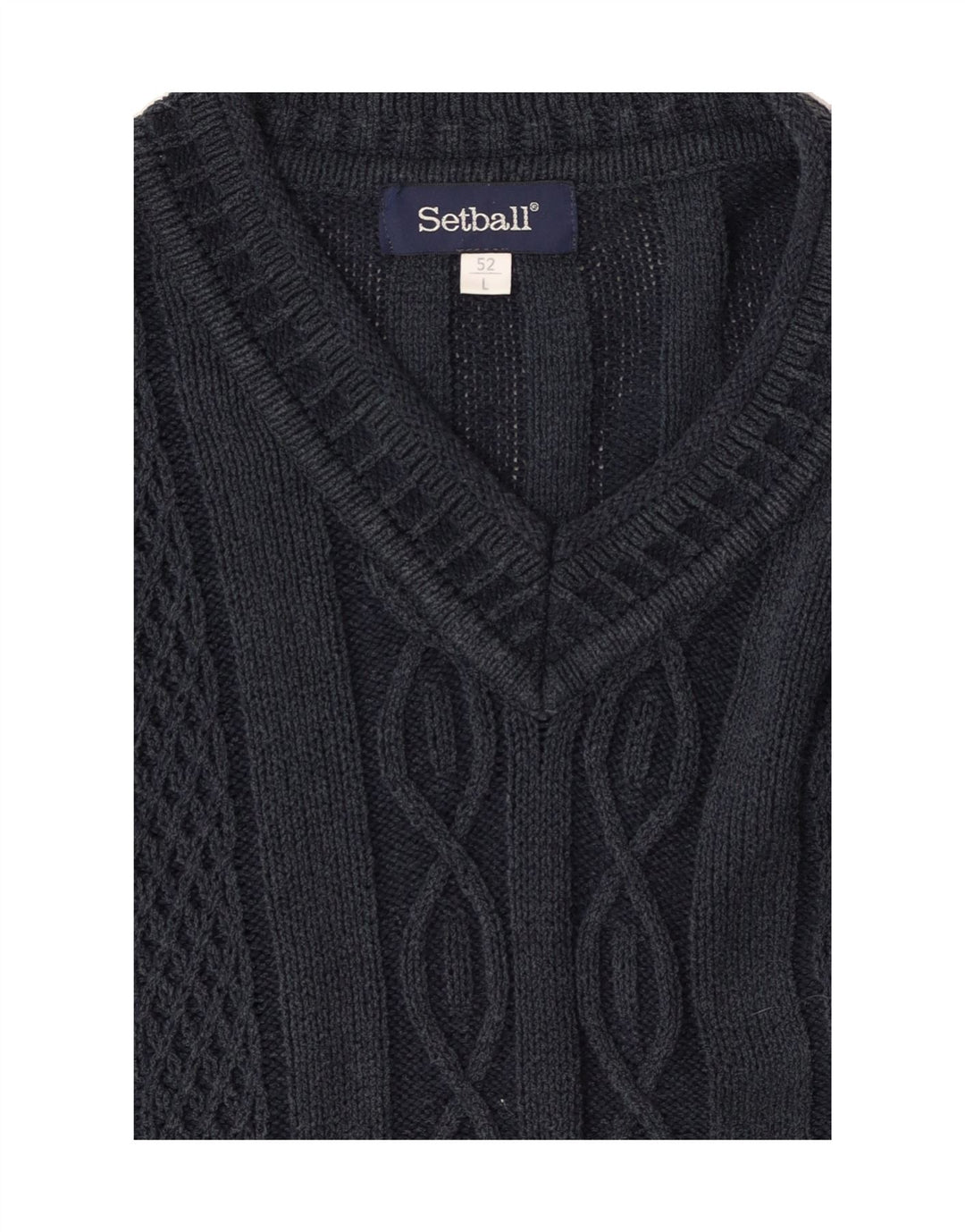 SETBALL Mens V-Neck Jumper Sweater IT 52 Large Navy Blue Vintage Setball and Second-Hand Setball from Messina Hembry 