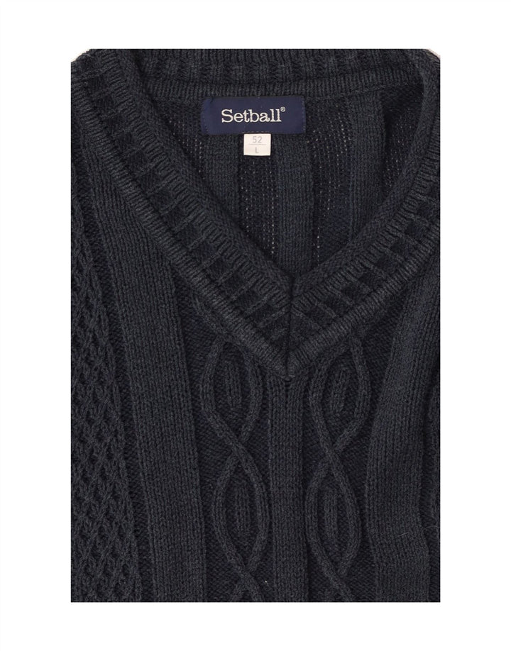 SETBALL Mens V-Neck Jumper Sweater IT 52 Large Navy Blue Vintage Setball and Second-Hand Setball from Messina Hembry 