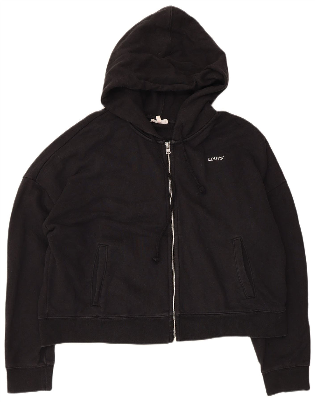 Levi's Dame Oversized Crop Zip Hoodie Sweater UK 16 Large Black