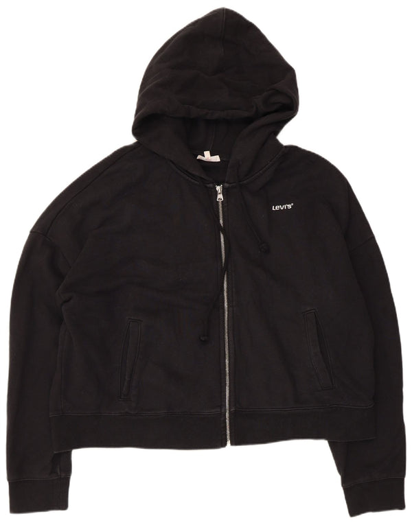 Levi's Dame Oversized Crop Zip Hoodie Sweater UK 16 Large Black