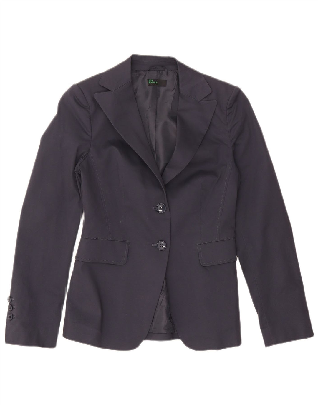 Benetton Dame 2-knaps blazerjakke IT 40 Small Navy Blue Cotton