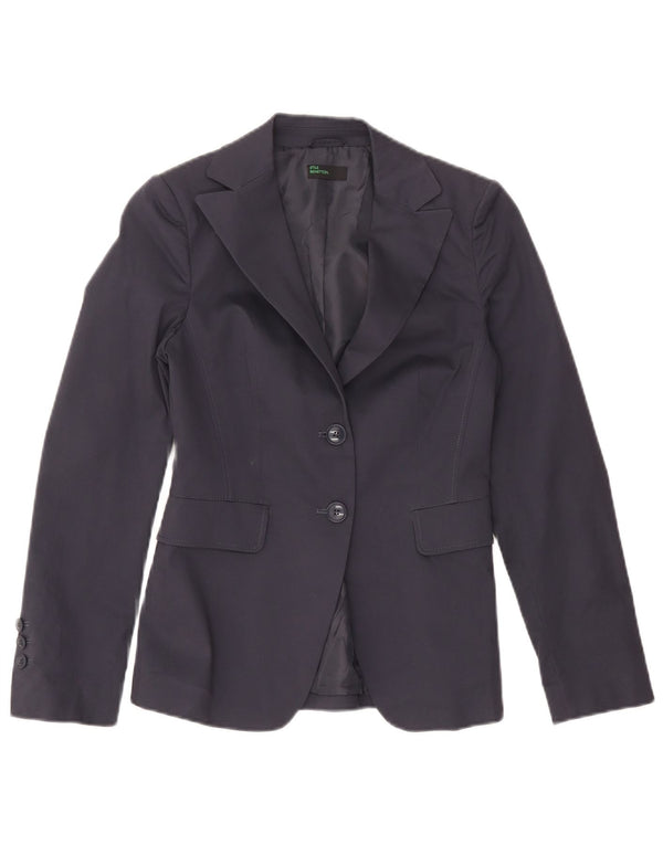 Benetton Dame 2-knaps blazerjakke IT 40 Small Navy Blue Cotton