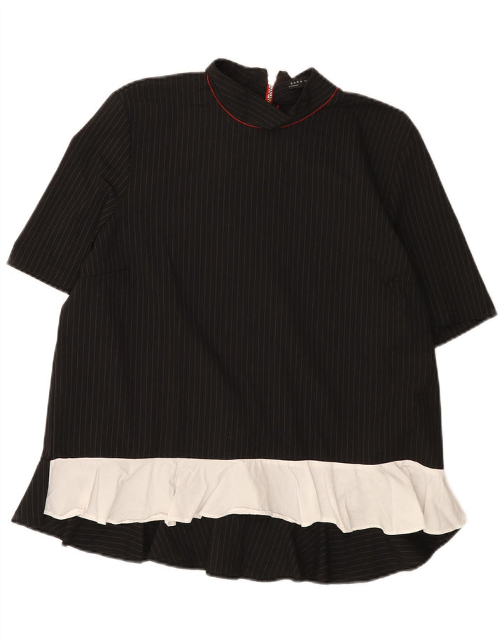 Zara Damebluse Top UK 14 Medium Sort Colourblock Polyester