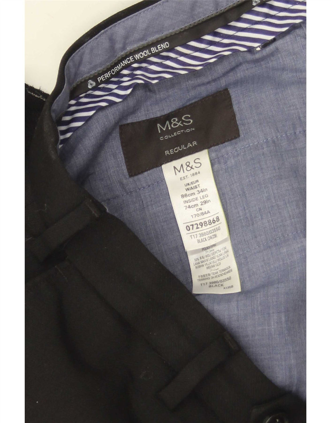 Marks & Spencer Straight Suit Bukser til mænd W34 L29 Sort uld