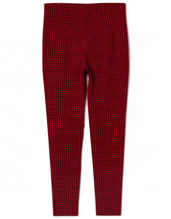 Zara Dame skinny cropped bukser Medium W28 L25 Rød Houndstooth Viscose