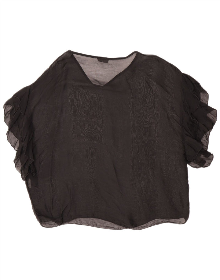 King Kong Dame See Through Oversized Bluse Top UK 10 Small Black Silk