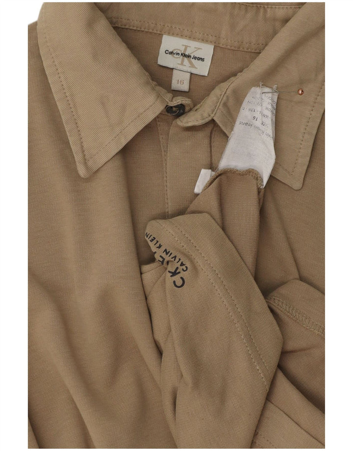 CALVIN KLEIN JEANS Langærmet drenge poloshirt 15-16 år Beige bomuld
