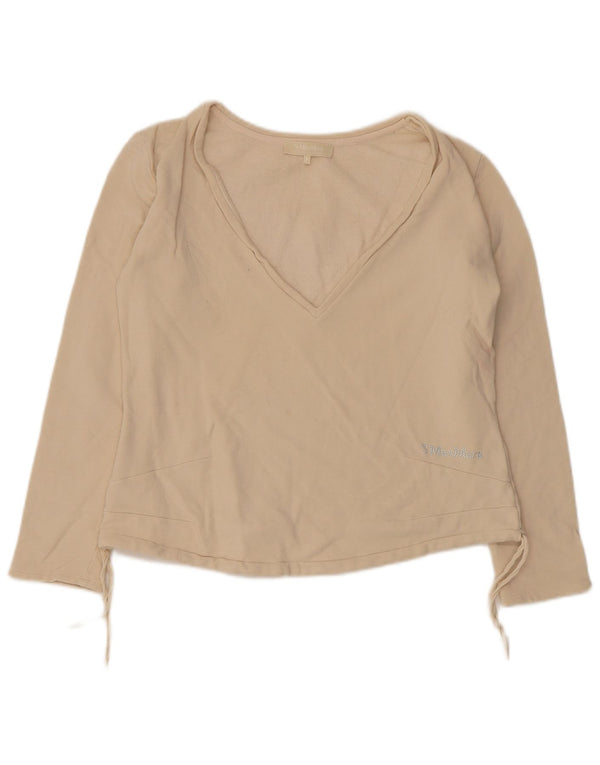 Max Mara Dame Top Langærmet UK 10 Lille Beige Bomuld