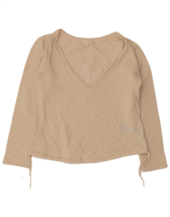 Max Mara Dame Top Langærmet UK 10 Lille Beige Bomuld