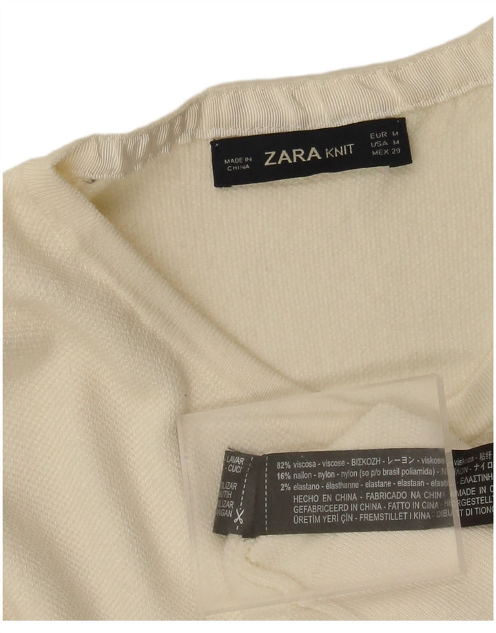 Zara Dame Cardigan Sweater UK 12 Medium White Viscose