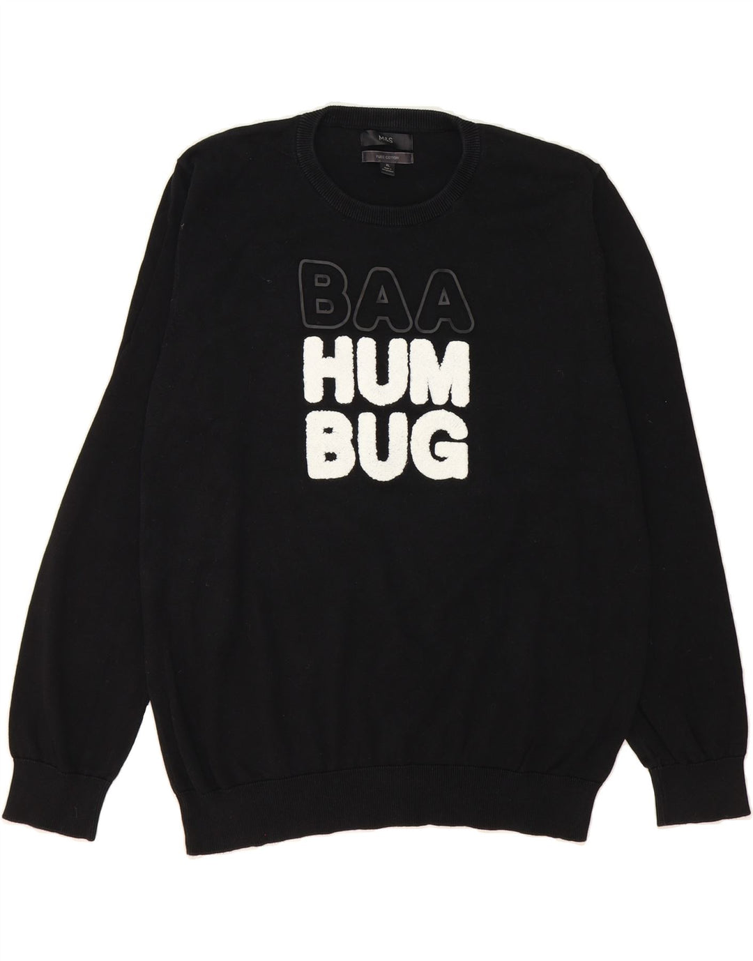 MARKS & SPENCER Mens Graphic Sweatshirt Jumper XL Black Cotton Vintage Marks & Spencer and Second-Hand Marks & Spencer from Messina Hembry 