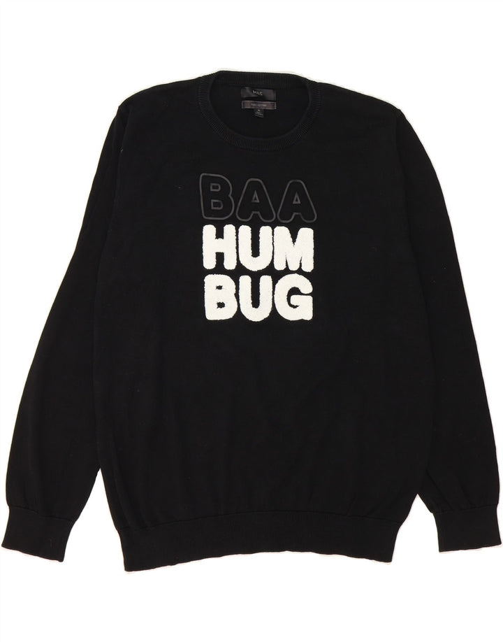 MARKS & SPENCER Mens Graphic Sweatshirt Jumper XL Black Cotton Vintage Marks & Spencer and Second-Hand Marks & Spencer from Messina Hembry 