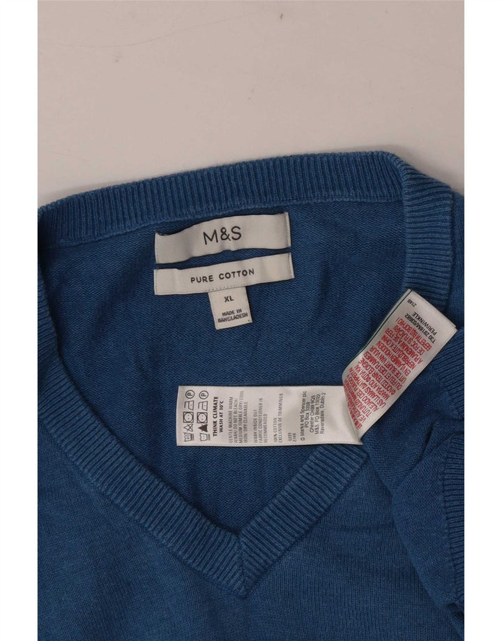 Marks & Spencer Herre V-hals sweater XL Blå Bomuld