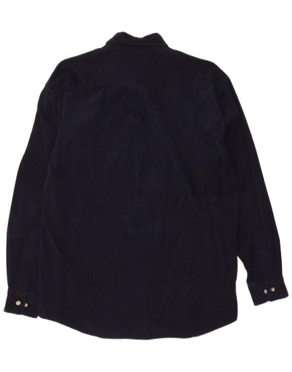 Vintage herre fløjlsskjorte str. 39/40 Medium marineblå bomuld