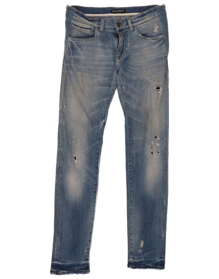DOLCE & GABBANA Kvinder Distressed Slim Jeans IT 44 Medium W30 L32 Blå