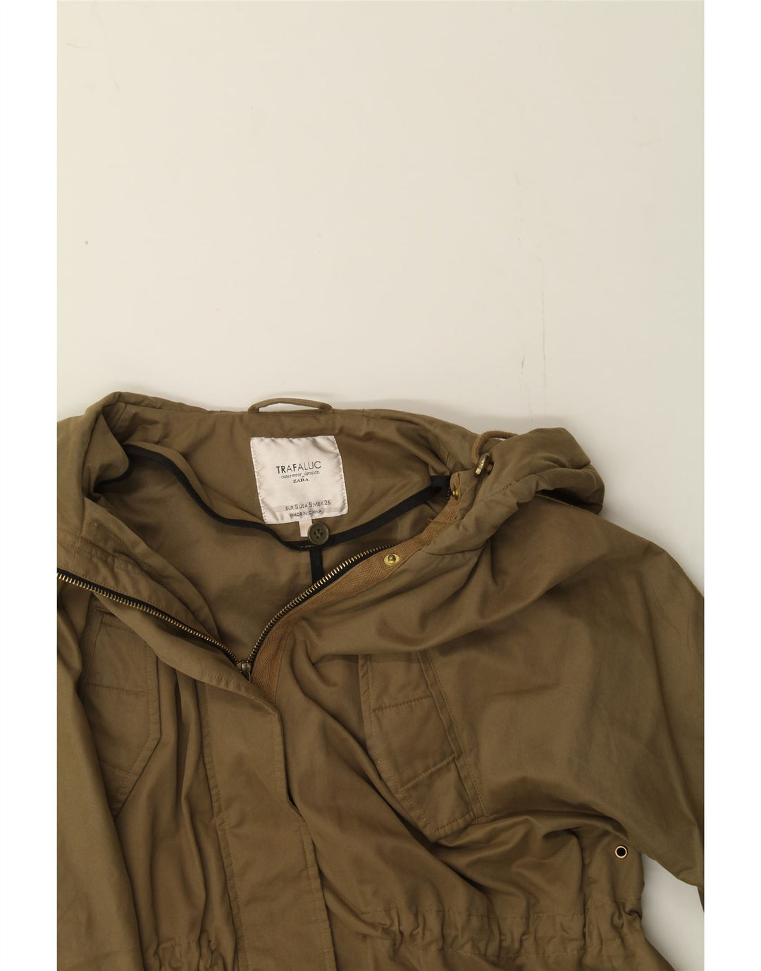 ZARA Womens Hooded Parka Jacket UK 10 Small Khaki Vintage Zara and Second-Hand Zara from Messina Hembry 