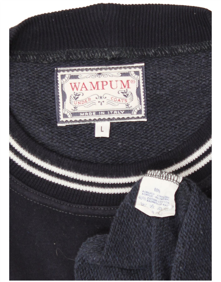 Wampum Herre grafisk sweatshirt jumper stor marineblå akryl