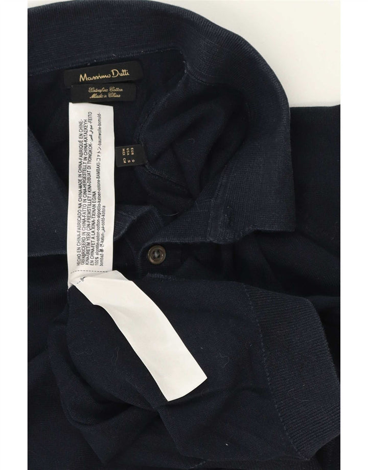 Massimo Dutti Herre Polo Neck Jumper Sweater Lille Marineblå Bomuld