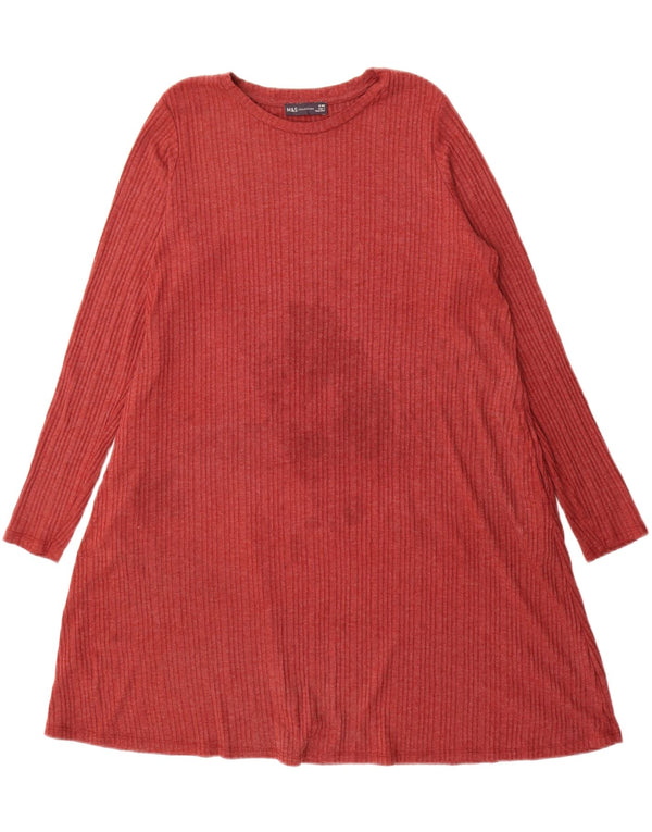Marks & Spencer Langærmet teltkjole til kvinder UK 18 XL Burgundy Polyester