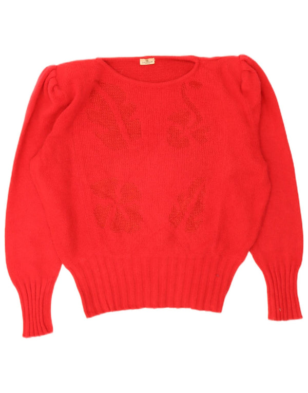 Vintage Dame Boat Neck Jumper Sweater UK 14 Large Red Floral