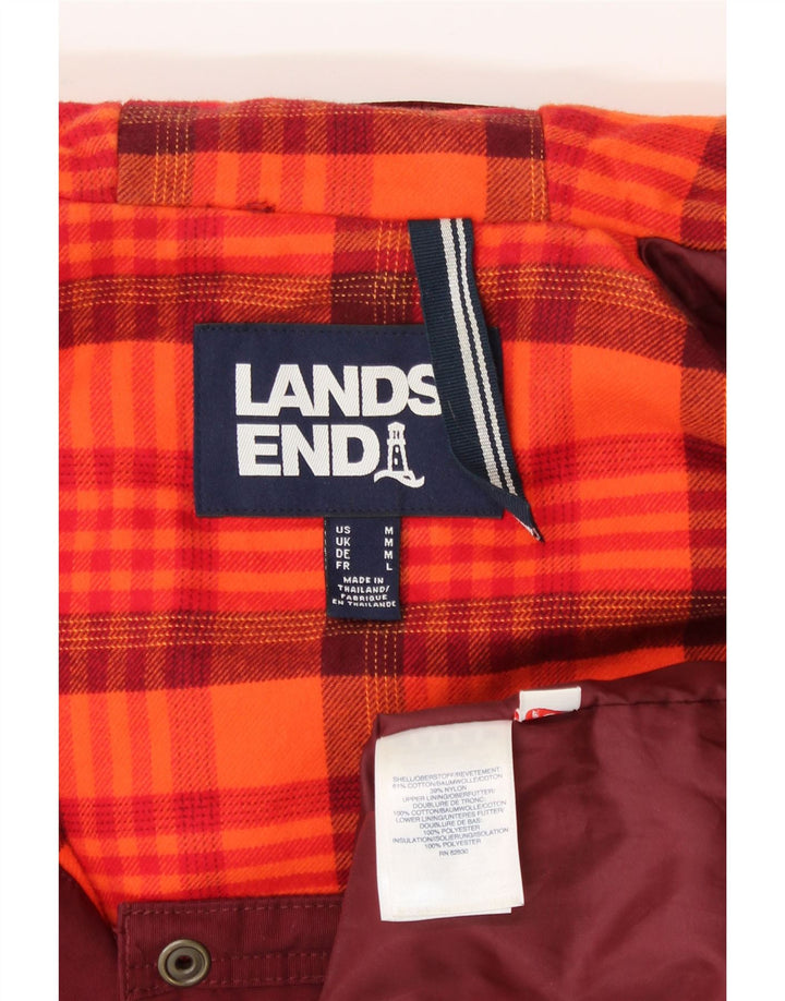 LANDS END Womens Hooded Windbreaker Jacket UK 14 Medium Burgundy Cotton