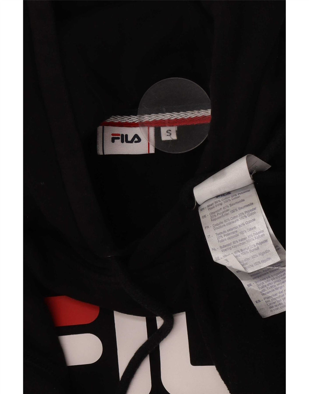 Fila Mens Graphic Hoodie Jumper Small Black Cotton