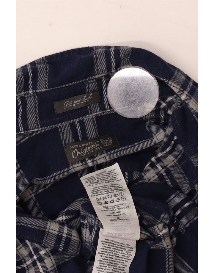 Jack & Jones herre flannelskjorte lille marineblå ternet bomuld