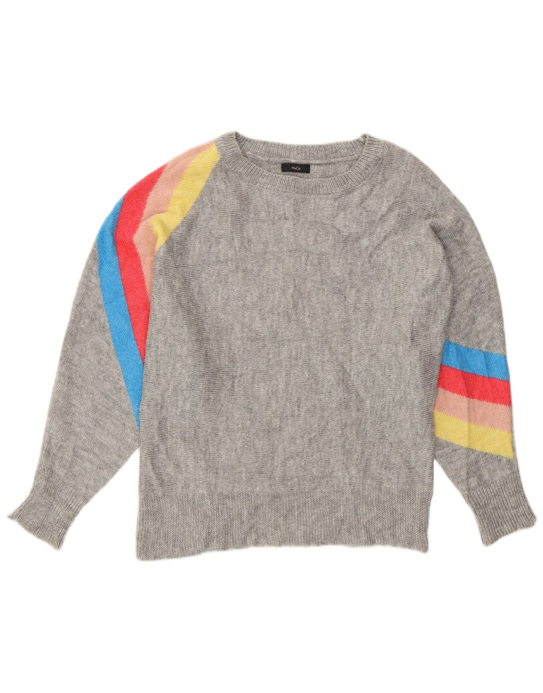 M&Co Dame Batwing Boat Neck Jumper Sweater UK 14 Medium Grå Stribet