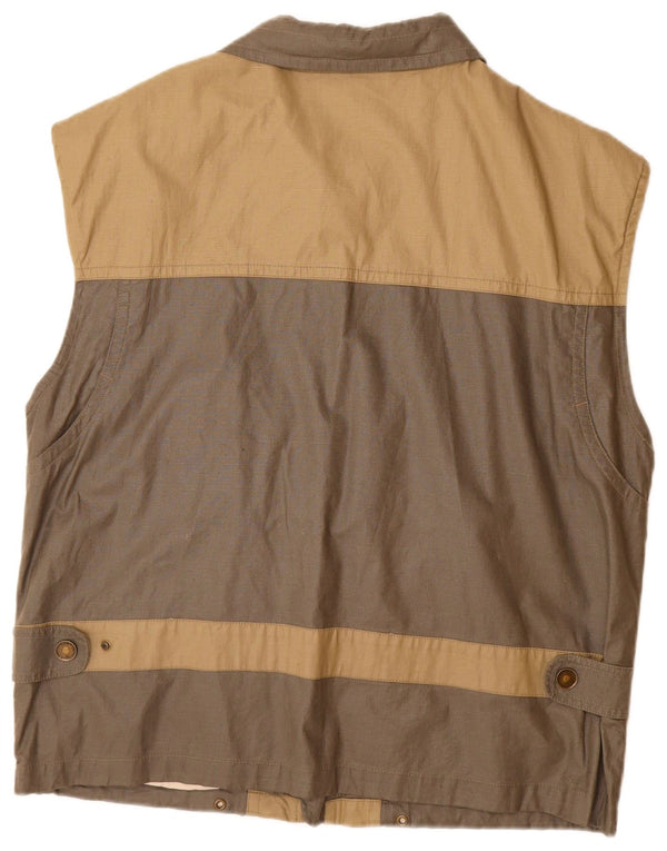 VINTAGE Herre Gilet UK 38 Medium Beige Colourblock Bomuld