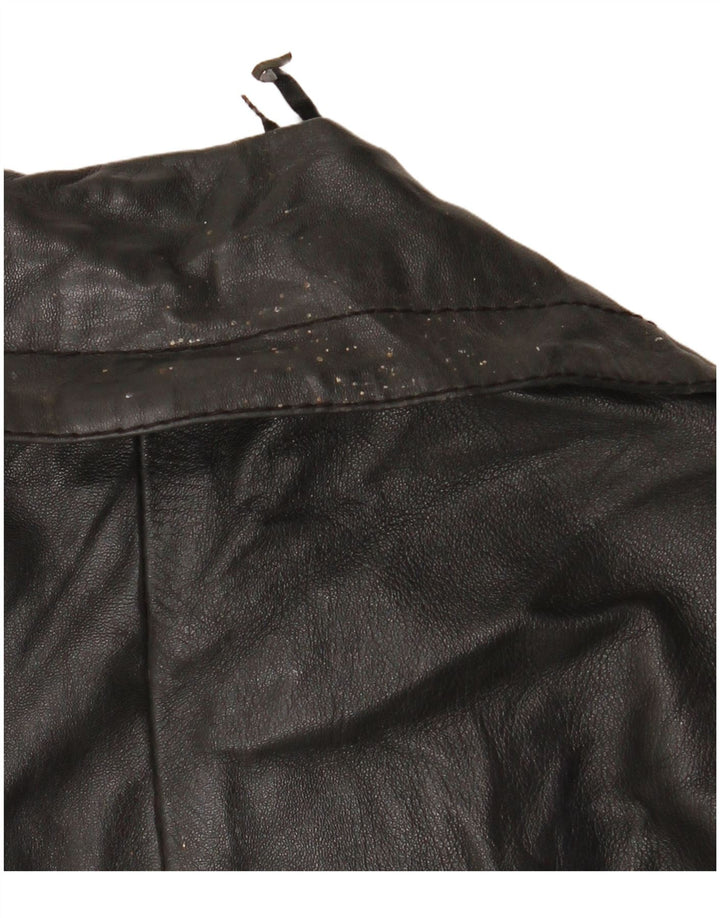 VINTAGE Dobbeltradet læderjakke til kvinder UK 12 Medium Sort