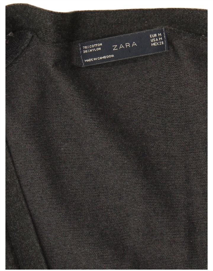 Zara Womens Longline Cardigan Sweater UK 12 Medium Grey Bomuld