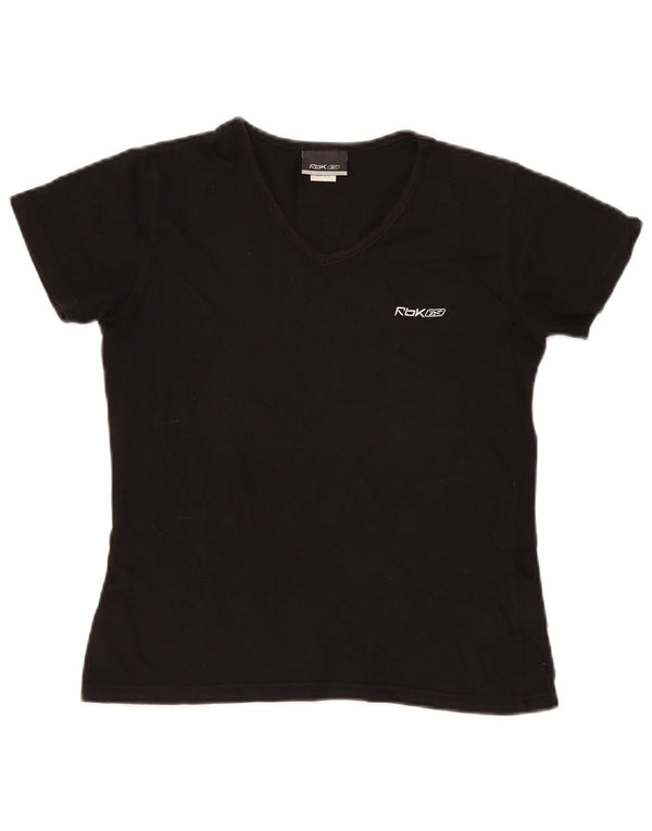 Reebok Dame T-Shirt Top UK 12 Medium Sort Bomuld