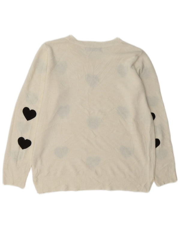Marks & Spencer Dame Boat Neck Jumper Sweater UK 14 Large Off White Heart