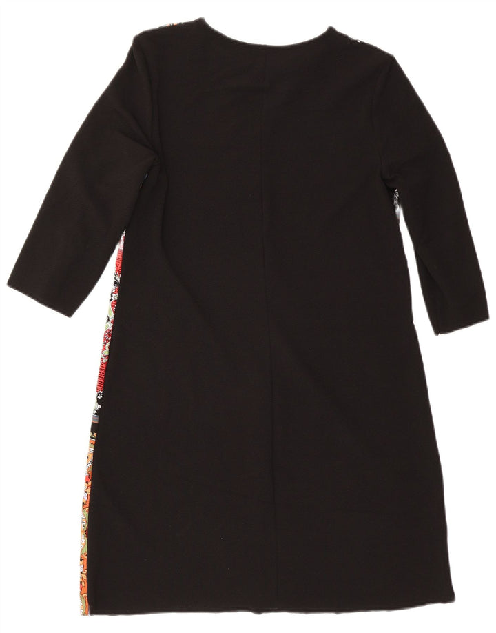 Zara Dame 3/4 ærmer Kaftan Kjole UK 12 Medium Sort Patchwork