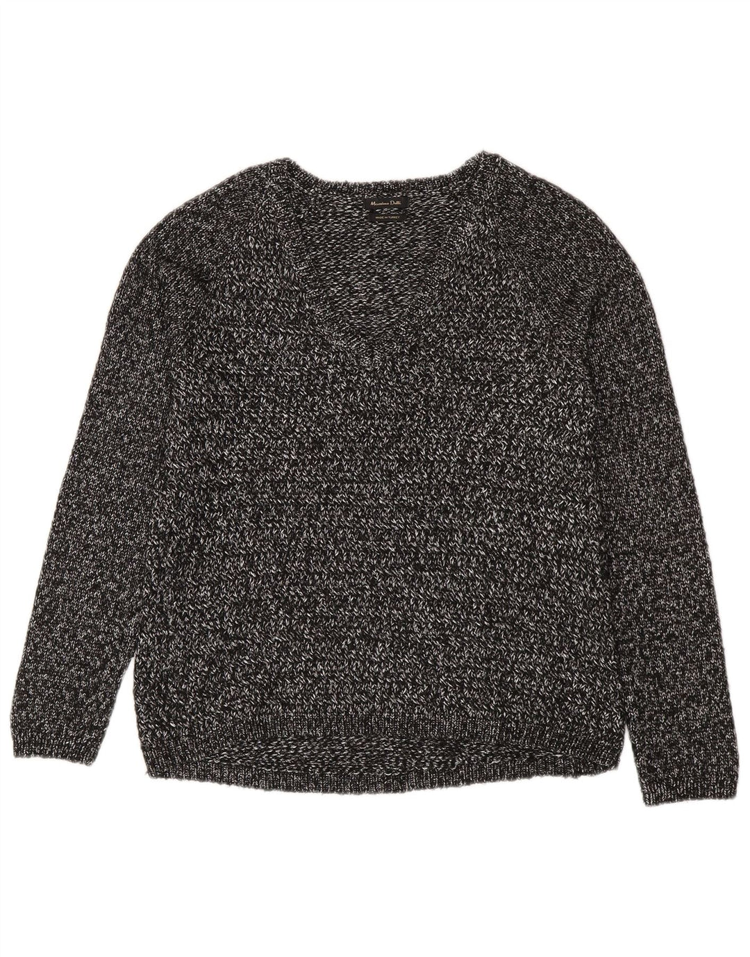 Massimo Dutti Dame V-hals sweater UK 14 Medium Grey Flecked