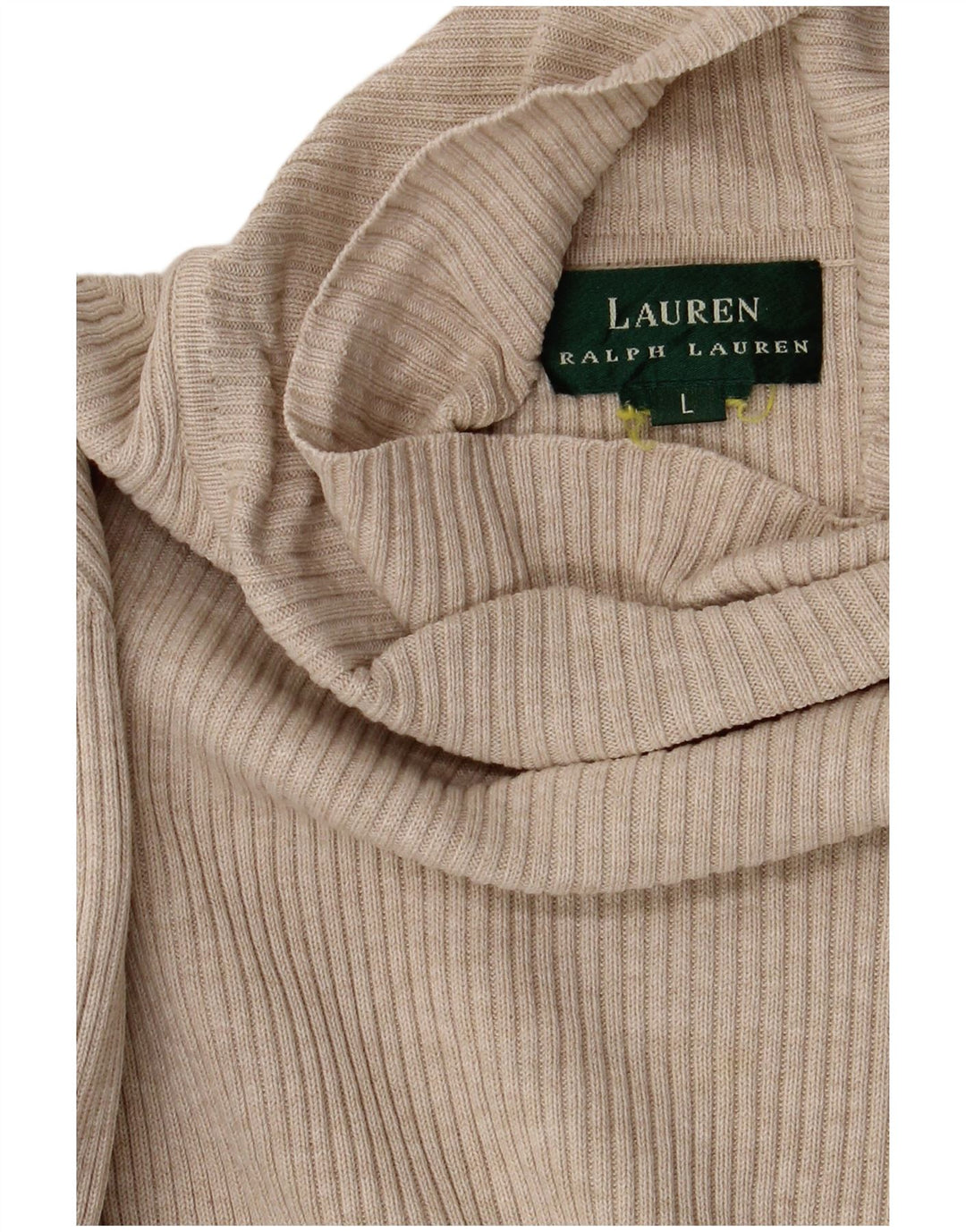Ralph Lauren Dame Crop Roll Neck Jumper Sweater UK 14 Large Beige