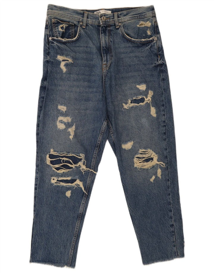 Zara Herre Distressed Cropped Jeans EU 40 Medium W31 L26 Blå Bomuld
