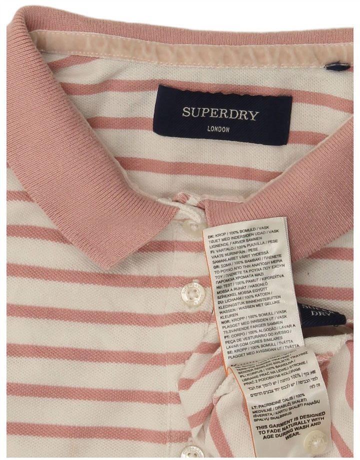 SUPERDRY Dame Polo Shirt UK 12 Medium Pink Stribet Bomuld