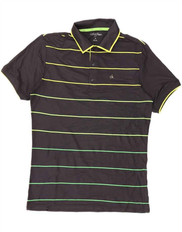 Calvin Klein Herre Golf Polo Shirt Medium Sort Stribet Polyester