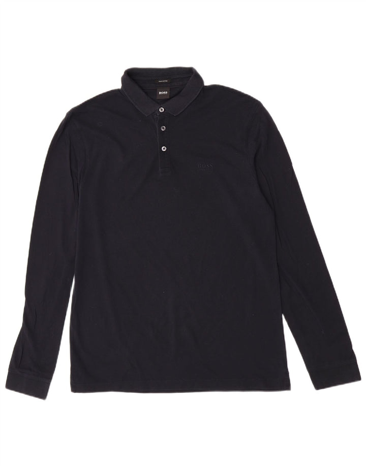 Hugo Boss Langærmet herre poloshirt Medium marineblå bomuld