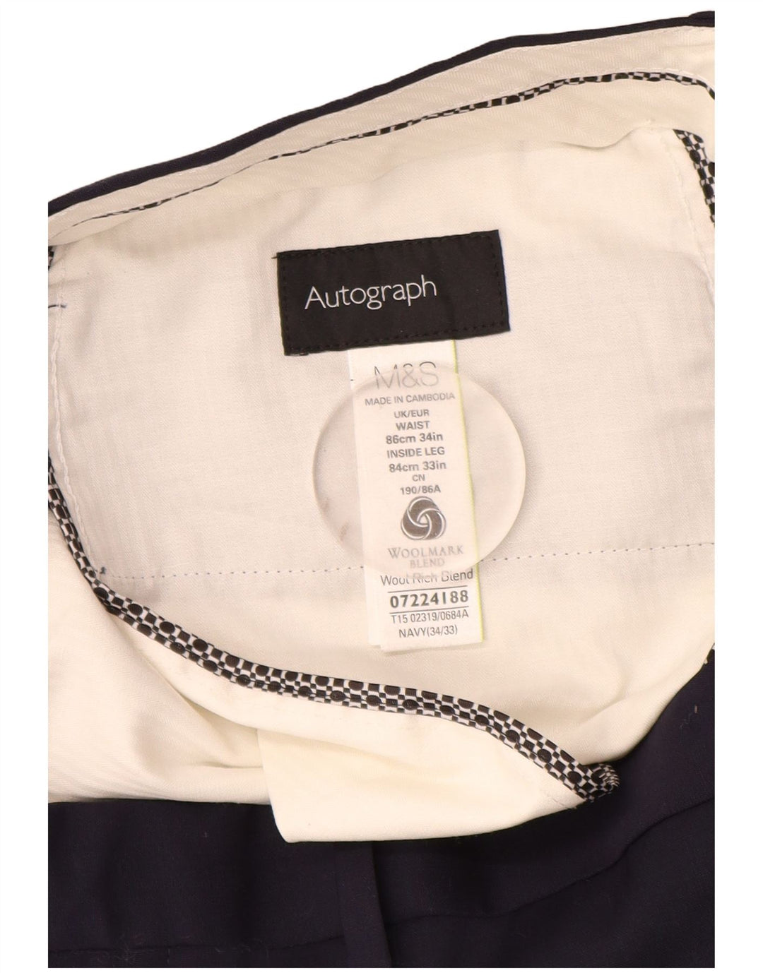 Marks & Spencer Herre Autograph Straight Suit Bukser W34 L33 Navy Blue