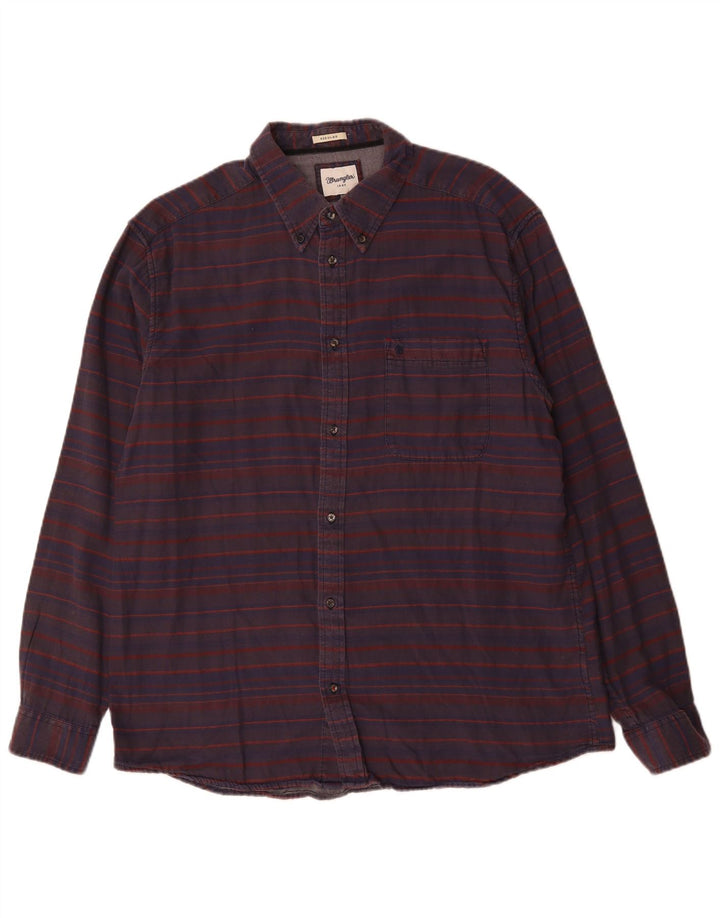 WRANGLER Herre Regular Fit skjorte 2XL marineblå stribet bomuld