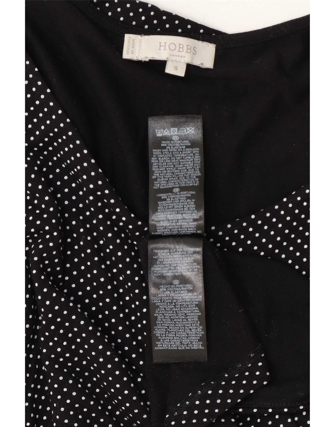 Hobbs Dame Top 3/4 ærme UK 10 Small Black Spotted Viscose