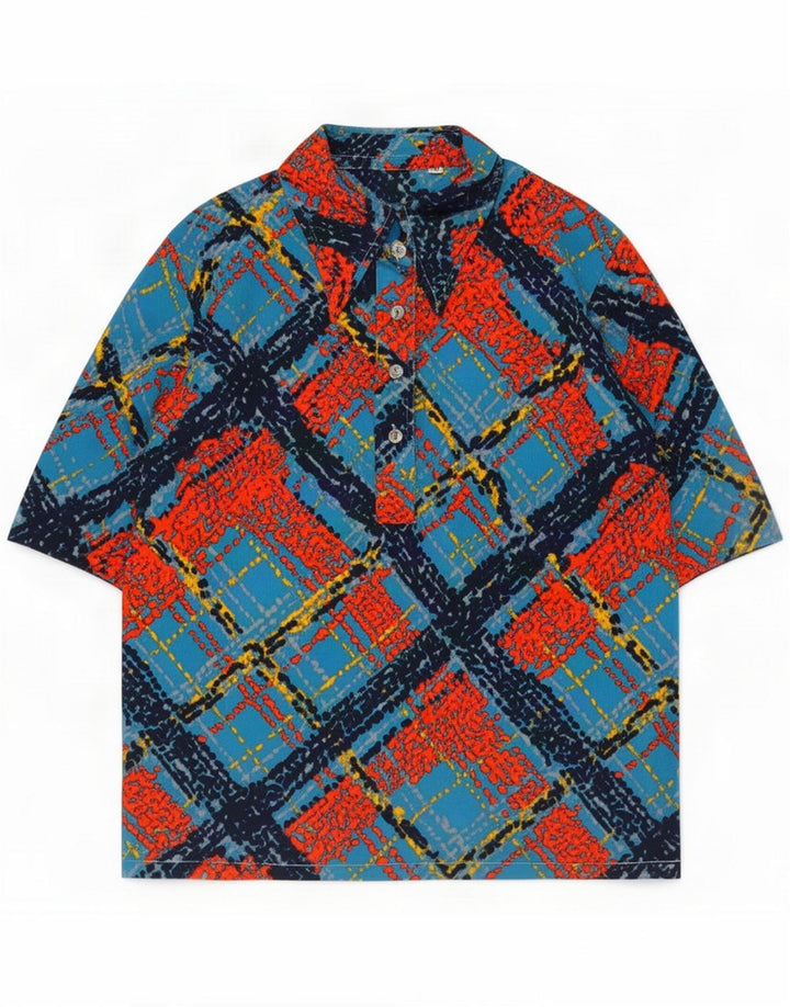 Vintage Dame Kortærmet Pullover Skjorte IT 50 XL Blå Plaid