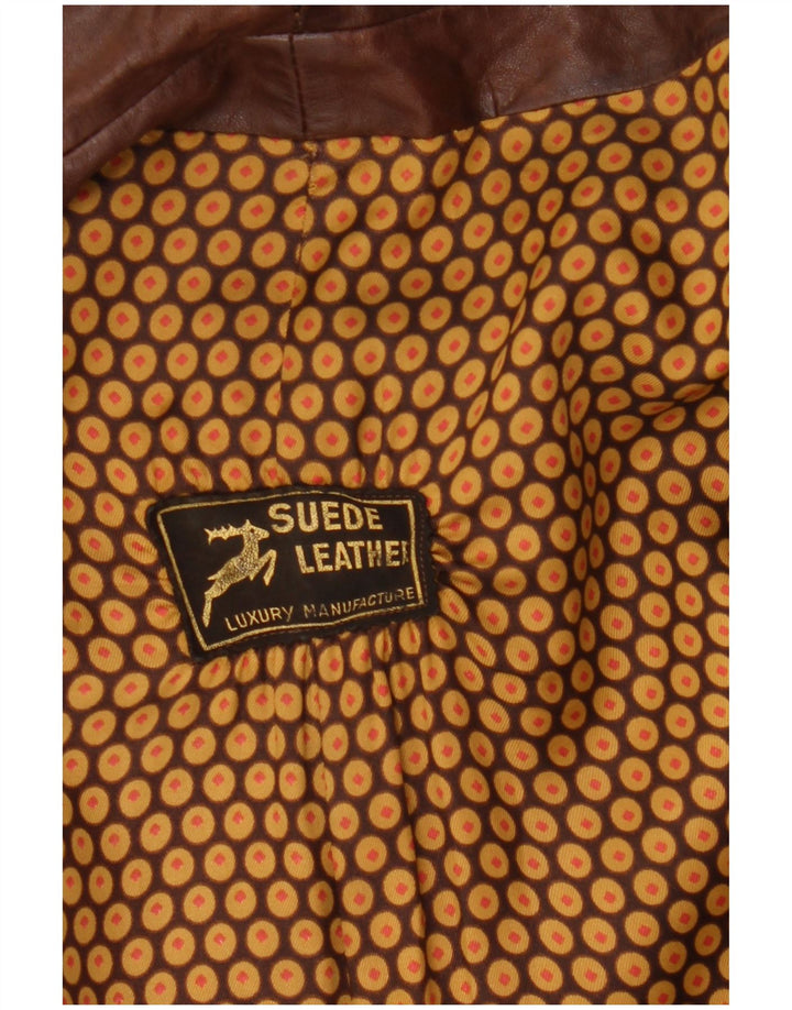 Vintage herre dobbeltradet læderfrakke UK 36 Lille brunt læder