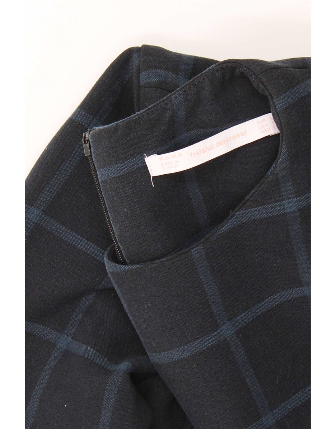 Zara Dame Langærmet Shift Dress UK 10 Small Navy Blue Check