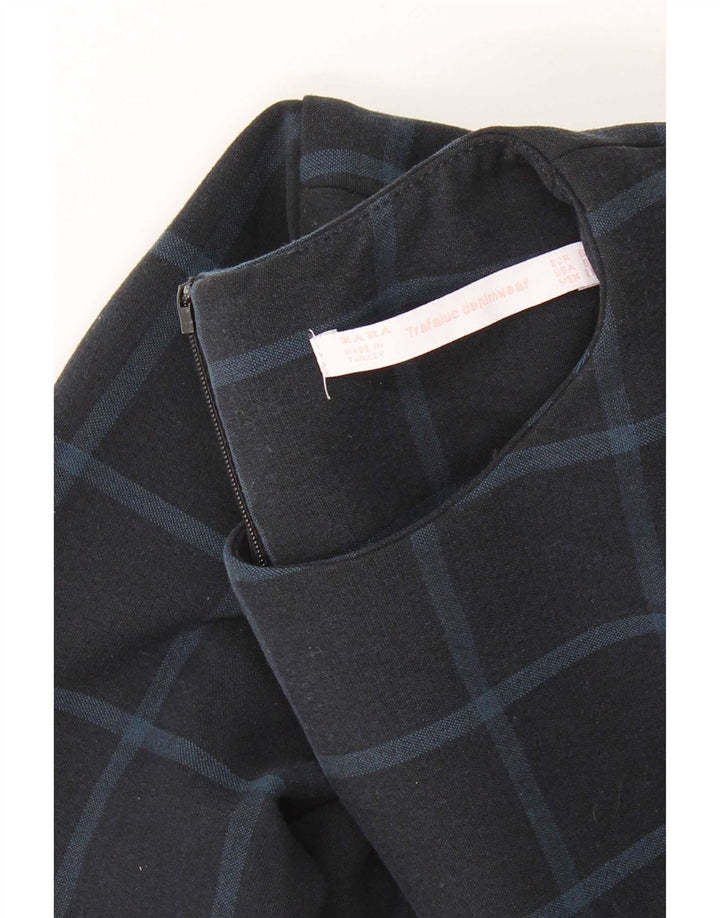 Zara Dame Langærmet Shift Dress UK 10 Small Navy Blue Check